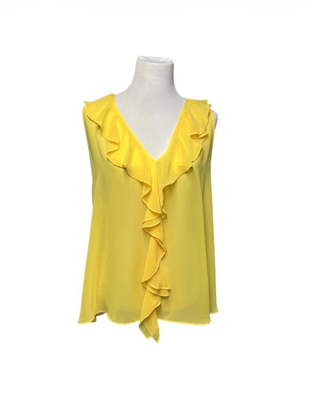 Bisou Bisou Large Blouse Yellow Ruffle Open Back Sleeveless V-Neck Flowy Women's